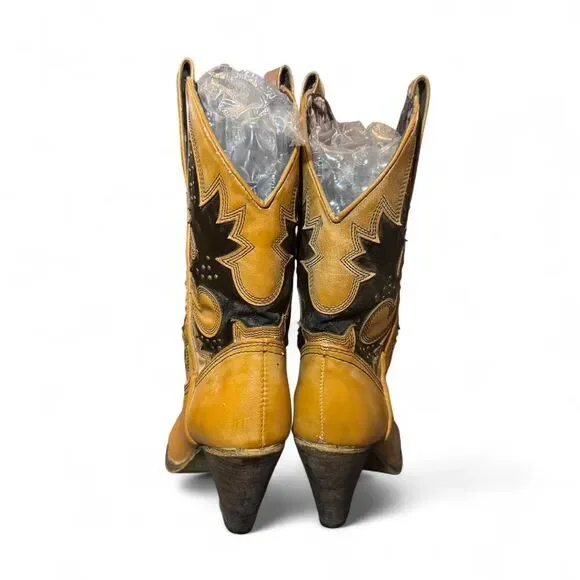Very Volatile Western Cowboy Boots Womens 7.5 Heeled Tan Faux Leather Distressed - Picture 4 of 8